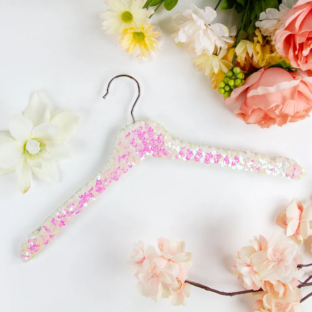 White Iridescent Pink Sequin Hanger