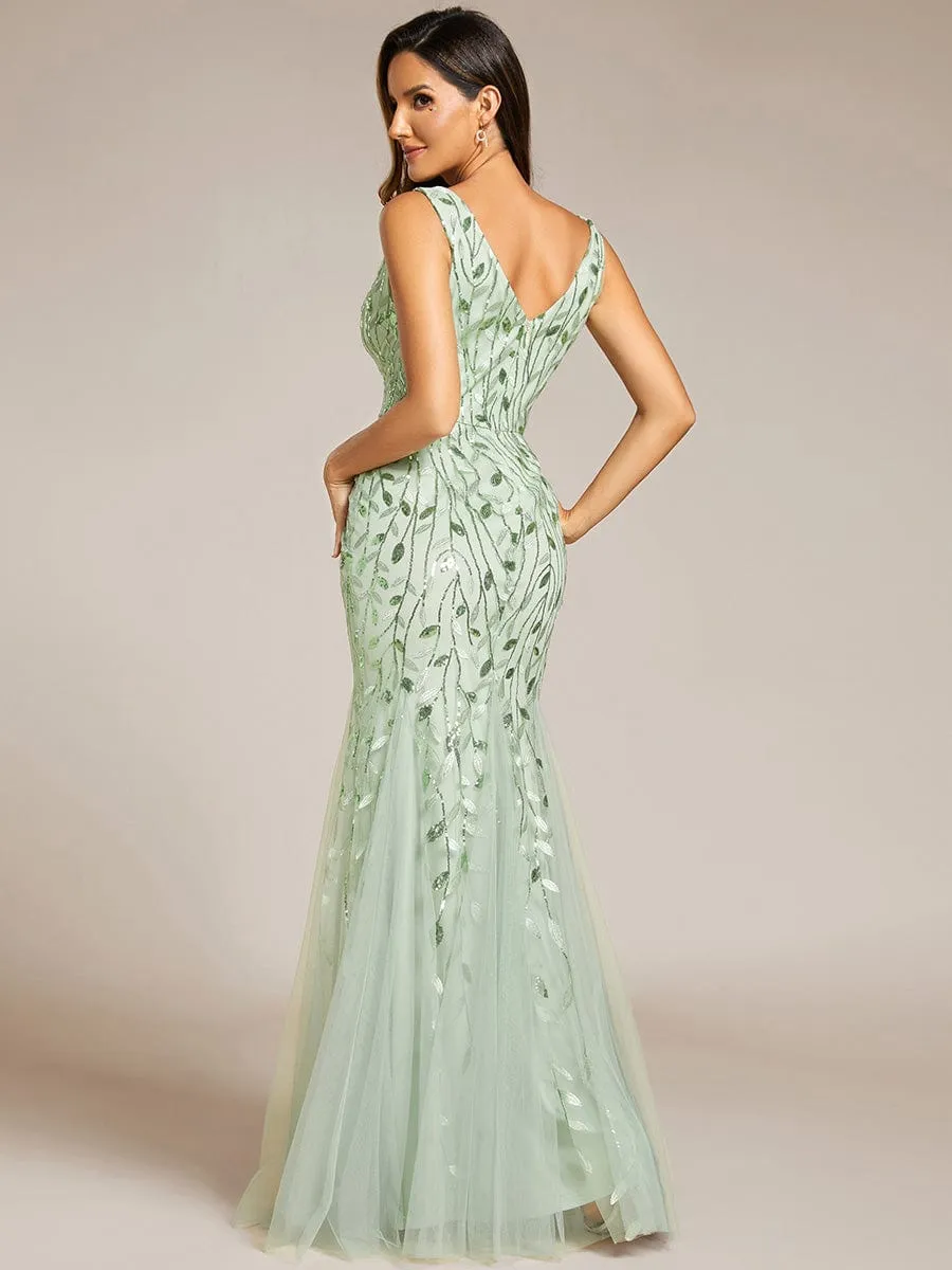 Women's Double V-Neck Fishtail Sequin Evening Dress