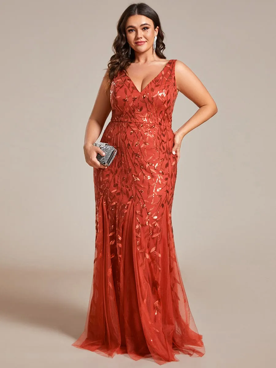 Women's Double V-Neck Fishtail Sequin Evening Dress