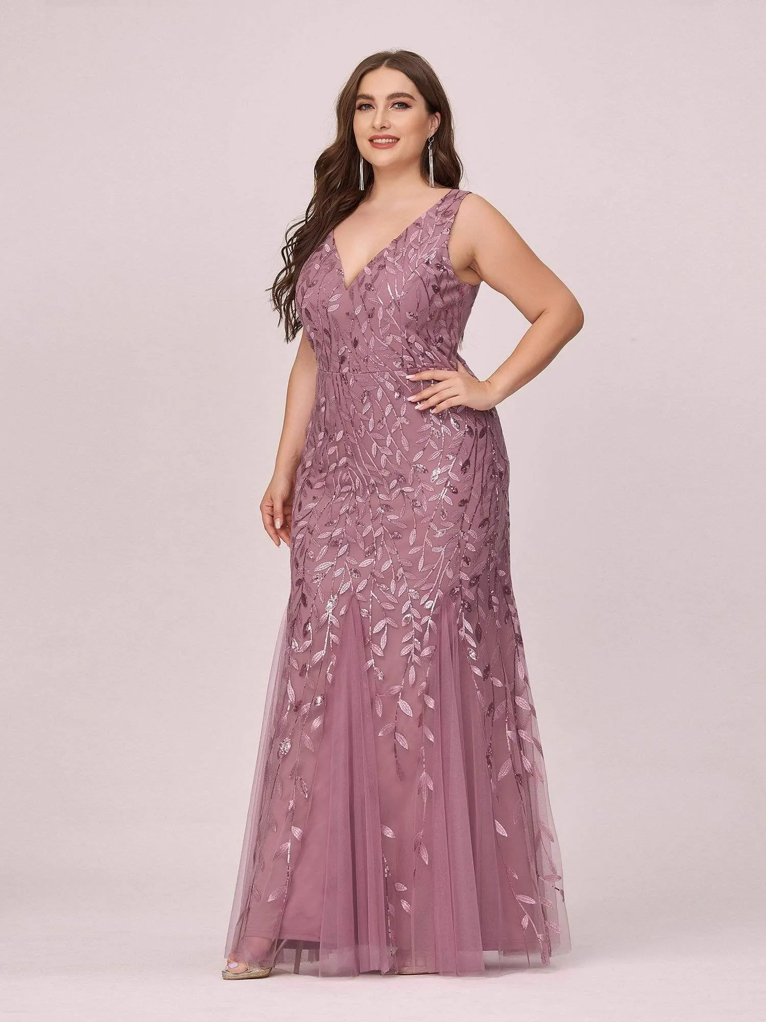 Women's Double V-Neck Fishtail Sequin Evening Dress