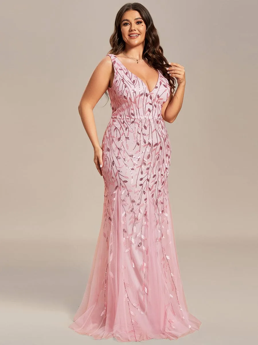 Women's Double V-Neck Fishtail Sequin Evening Dress